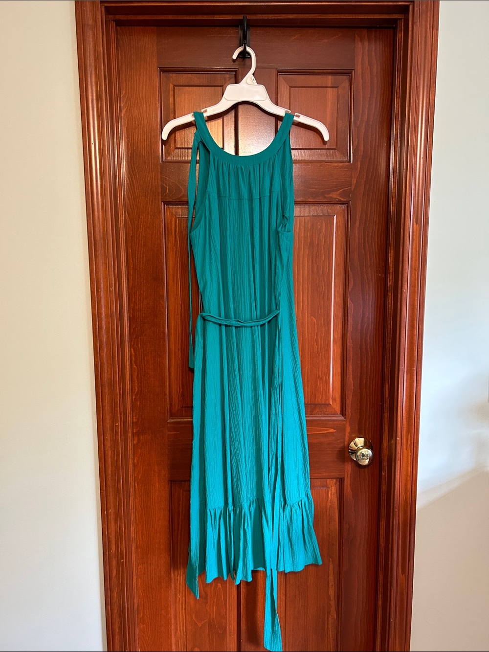 Calvin Klein Teal Sleeveless Midi Dress with Waist Tie